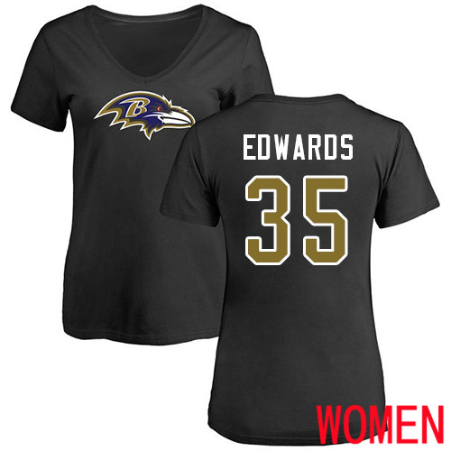 Baltimore Ravens Black Women Gus Edwards Name and Number Logo NFL Football #35 T Shirt->nfl t-shirts->Sports Accessory